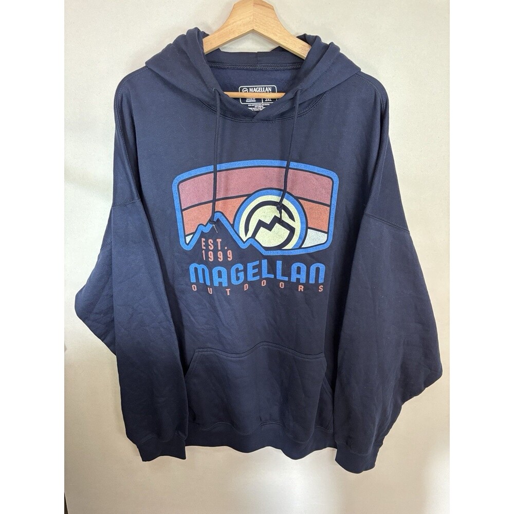 Magellan Outdoors Hoodie Sweater Mens 2XL Navy Loose Fit Hooded Graphic Logo